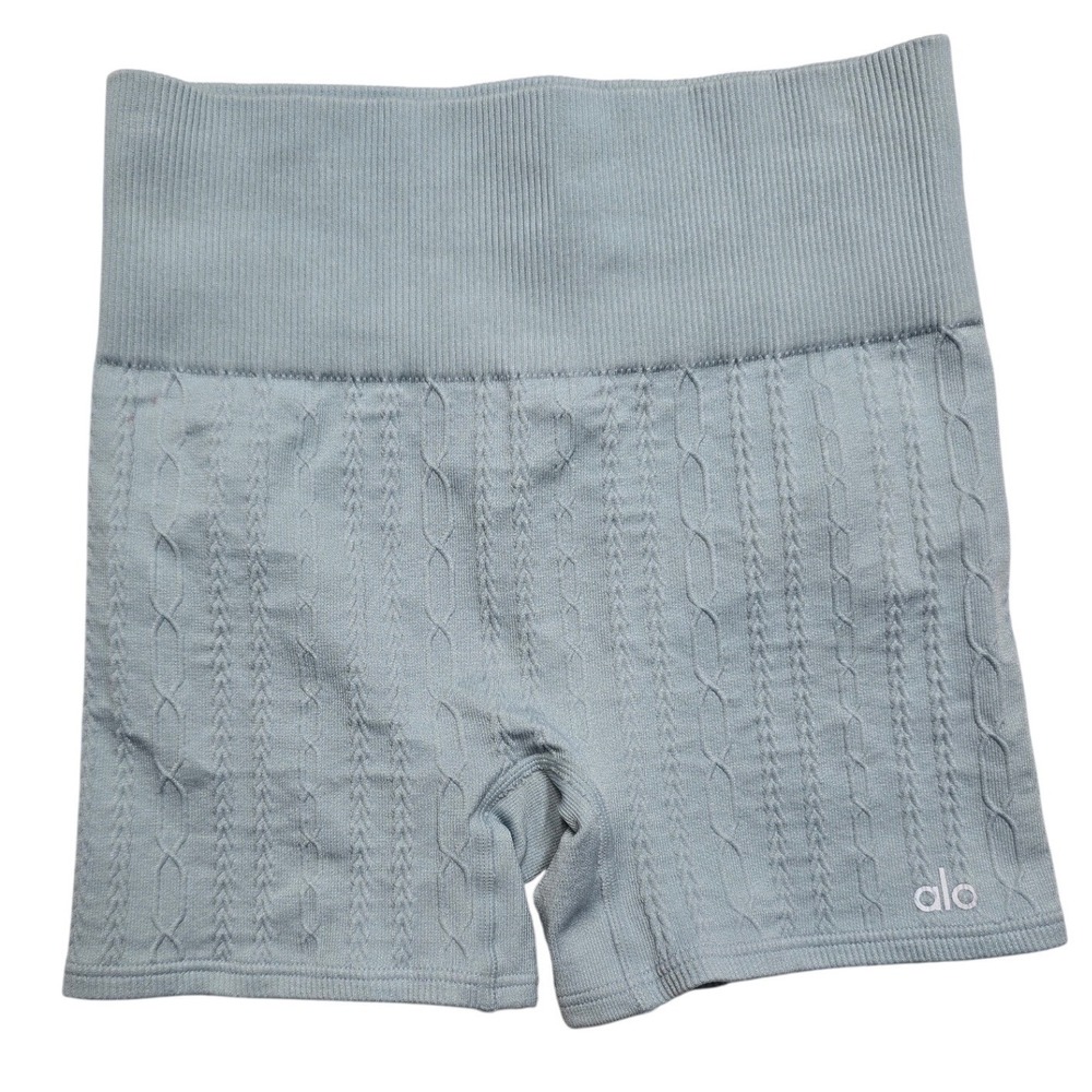 Alo Yoga Seamless Cable Knit Hot Short Light Blue High Waist XS W6285R Ballet